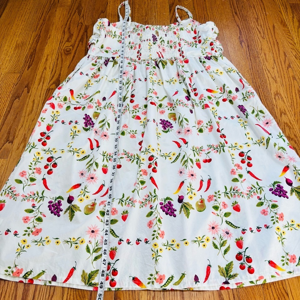 Old Navy White Green Fruits Floral Tie Front Smocked Sleeveless Midi Dress Sz 2X - Picture 15 of 16